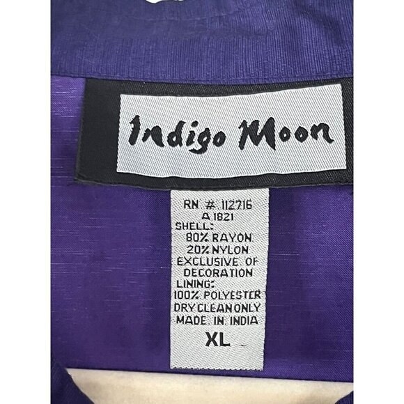 Indigo Moon Jacket Women XL Blue Floral Embroidery Beaded Geometric Boho 80s - Picture 2 of 12